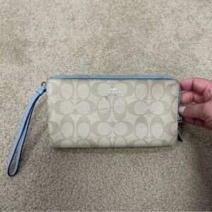 Coach Cream and Blue Wristlet Clutch